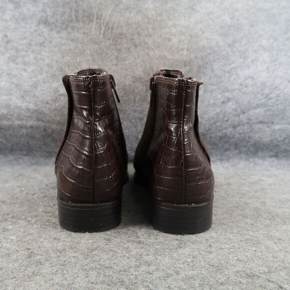 Naturalizer Shoes Womens 6 Booties Classic Comfort Leather Croc Ankle Boot Brown - Picture 4 of 15
